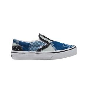 NEW Vans Girls Classic Slip-On Patchwork Denim Navy True White Sneaker Shoe 13.5